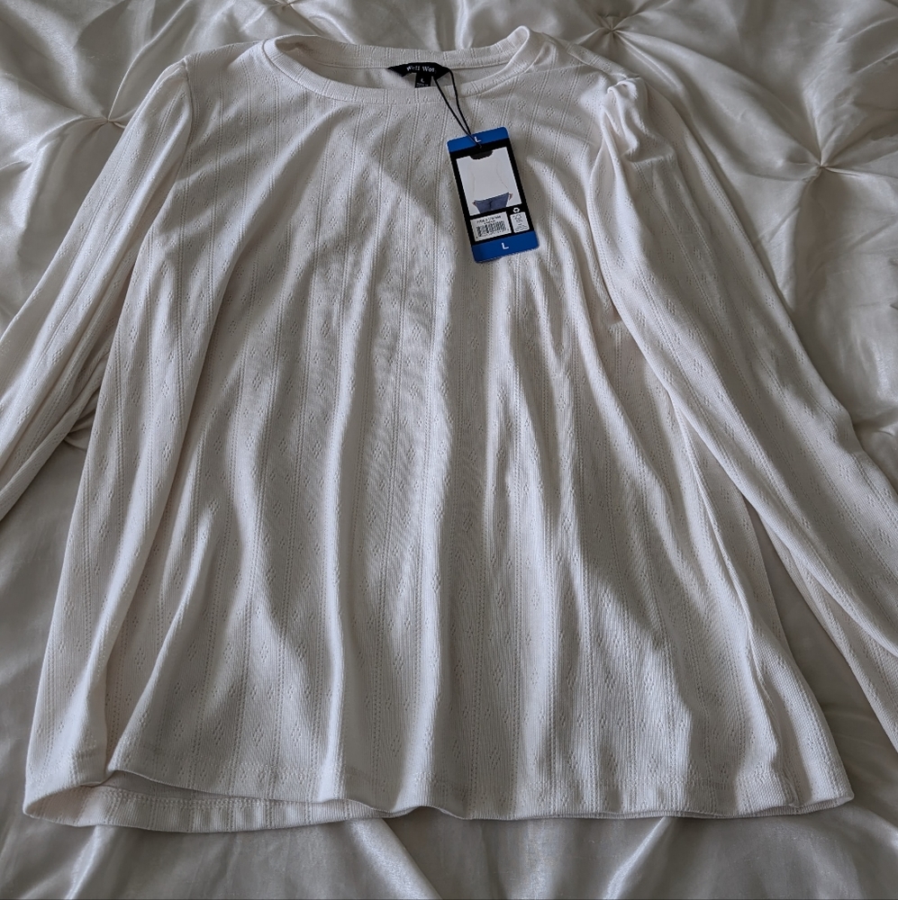 Well Worn Elegant White Women's Top With Rouched Shoulder Detail
